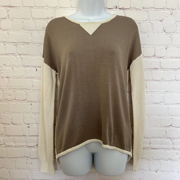Mel & Lisa Brown & Cream 75% Silk Blend Pullover High Low Sweater - Size Small - Picture 1 of 9